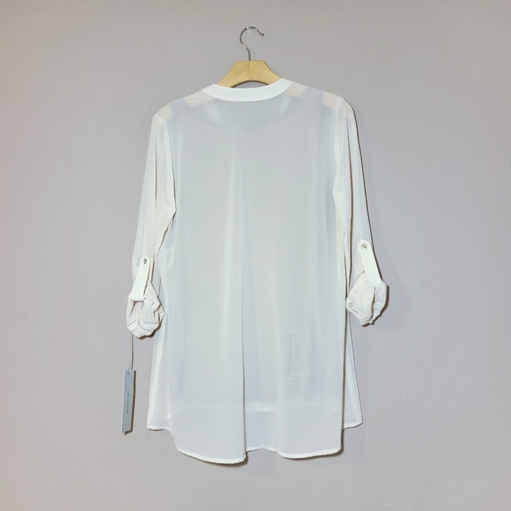 NWT Mesmerize Cream Sheer Buttom Down Blouse with Attached Tank Top - Picture 2 of 8